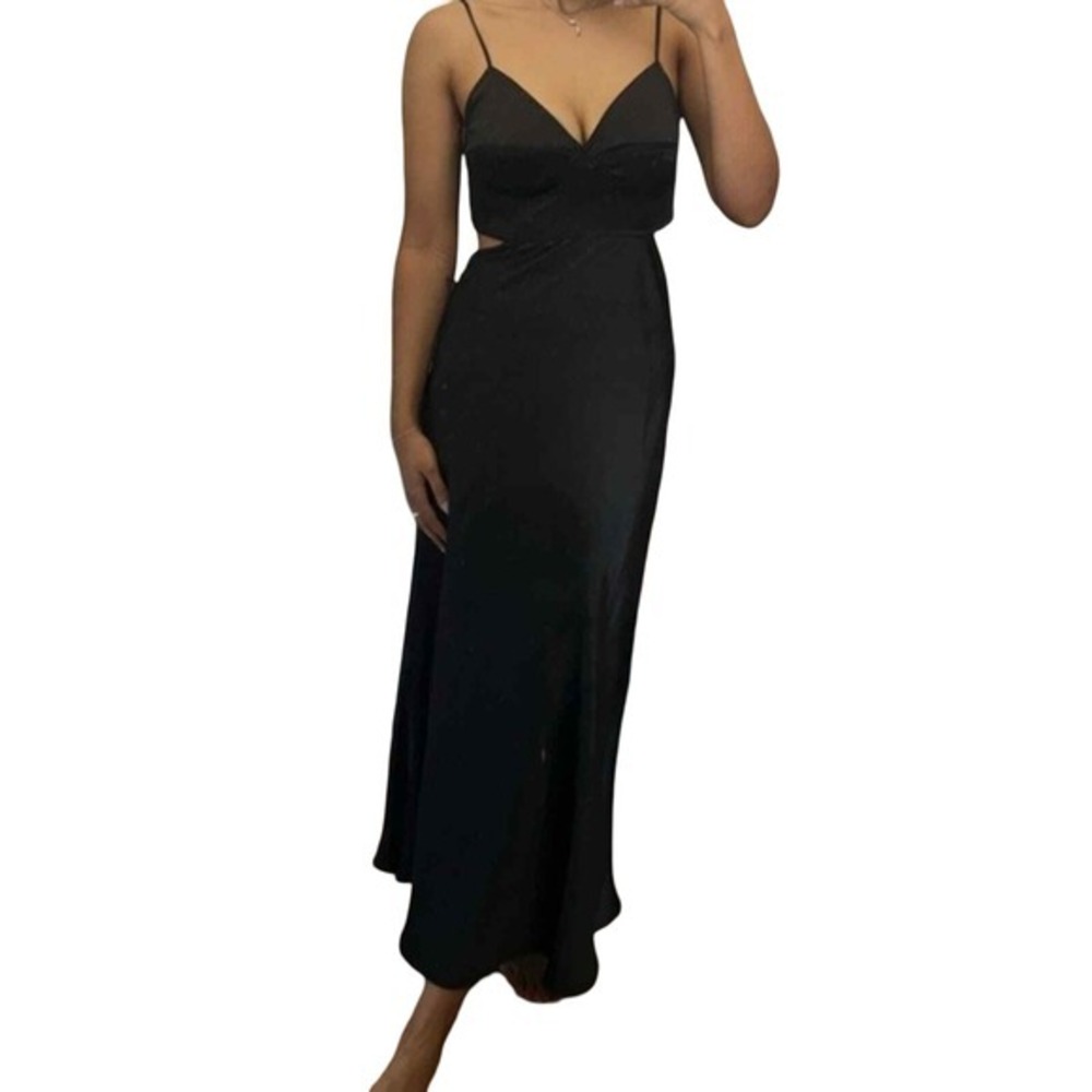 Houseโ of Harlow Black Satin Cutout Slip Dress Spaghetti Strap Evening Formal L